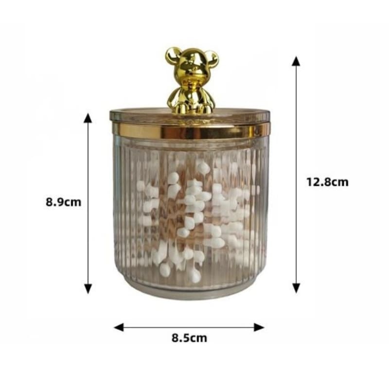 Organizador Porta Cotonete e Algodão Acrílico com Tampa Ursinho Castiliani