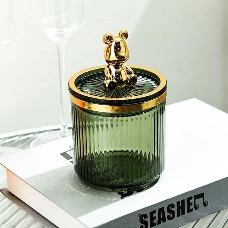 Organizador Porta Cotonete e Algodão Acrílico com Tampa Ursinho Castiliani