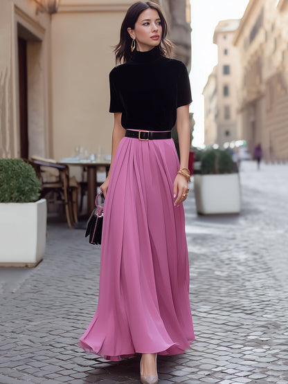 Velvet Mock-Neck Top & Flowing Maxi Skirt Set