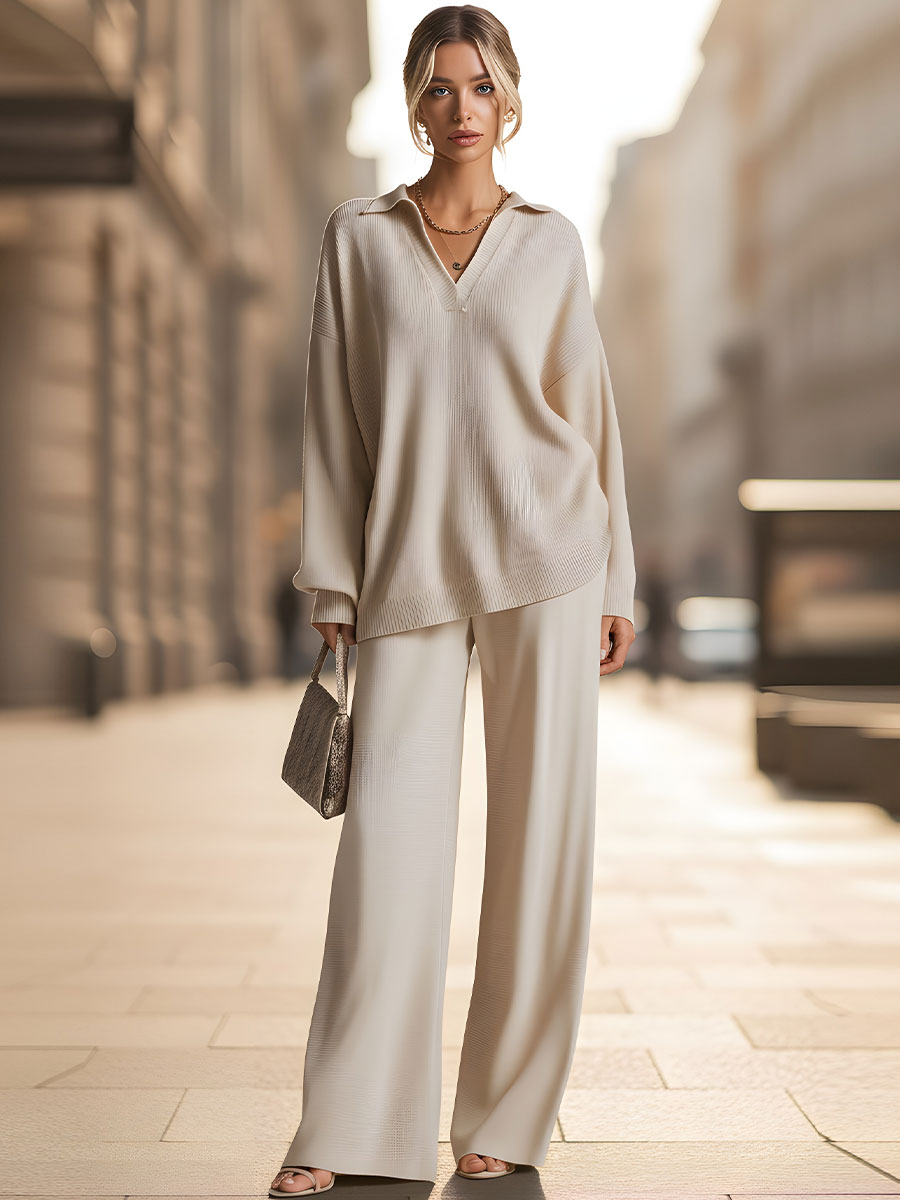 Mooyius Presents The  Ribbed Knit Relaxed Two-Piece Set