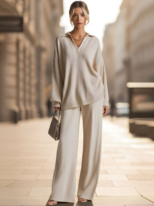 Mooyius Presents The  Ribbed Knit Relaxed Two-Piece Set