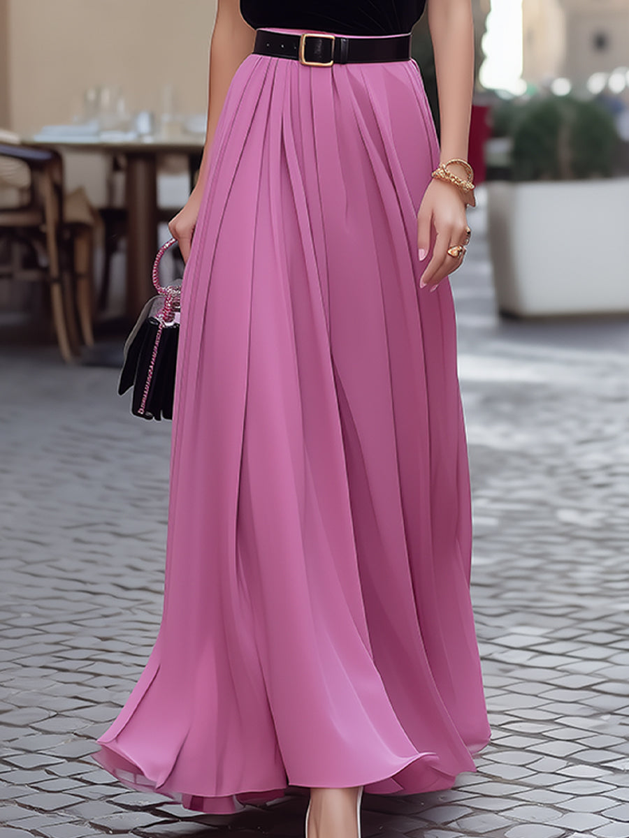 Velvet Mock-Neck Top & Flowing Maxi Skirt Set