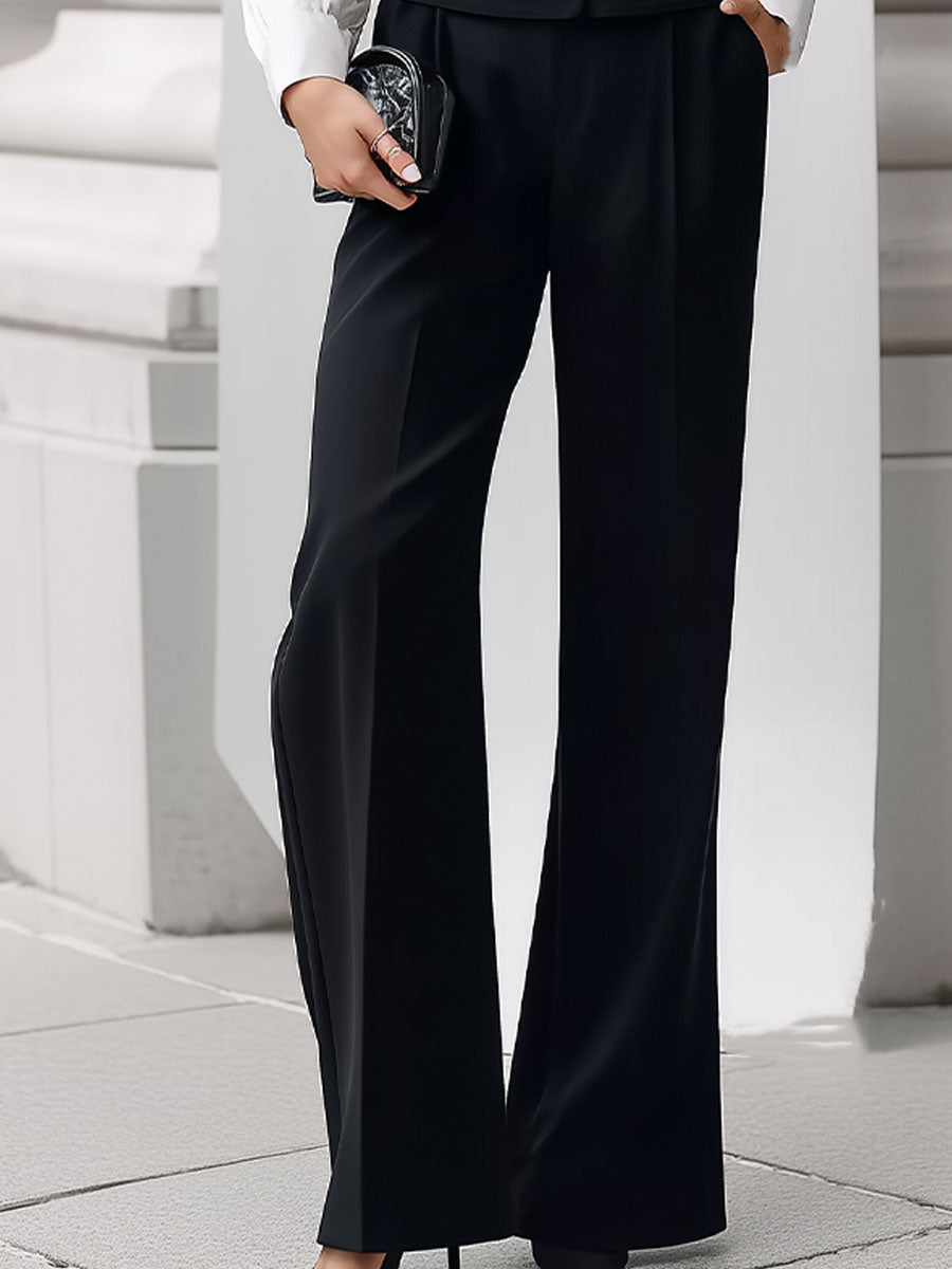 Mooyius Color-Block Puff Sleeve Shirt & Wide-Leg Trouser Set