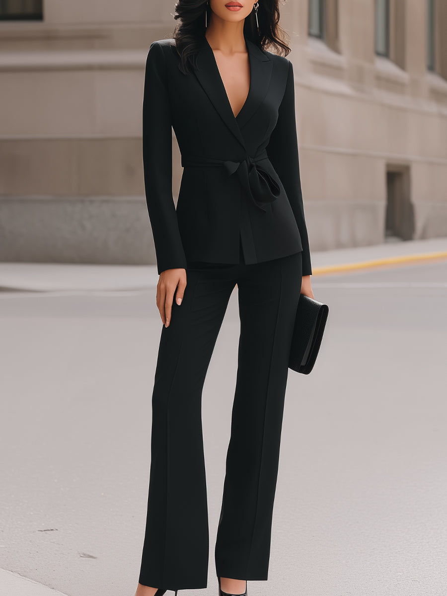 Tailored Belt Blazer And Straight-Leg Trouser Set