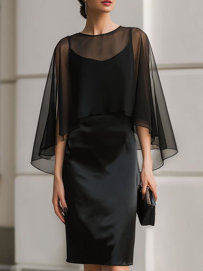 Mooyius Sheer Capelet Satin Slip Dress Set