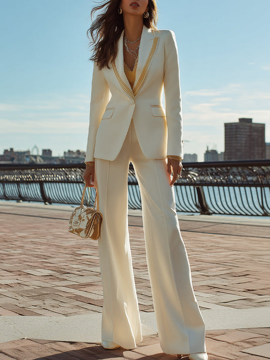 Tailored Embellished Lapel Blazer And Wide-Leg Trouser Suit
