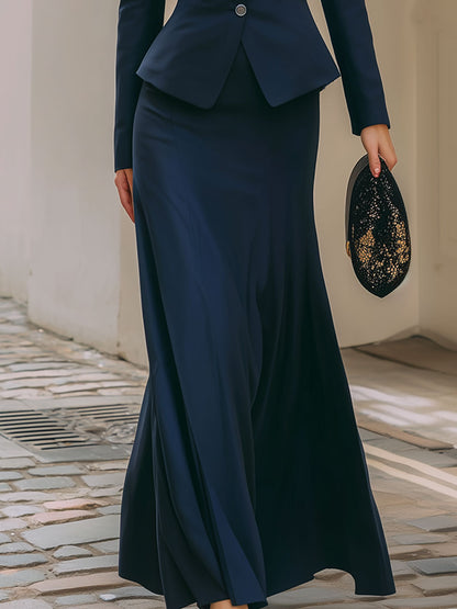 Tailored Peplum Blazer & Flared Maxi Skirt Suit Set