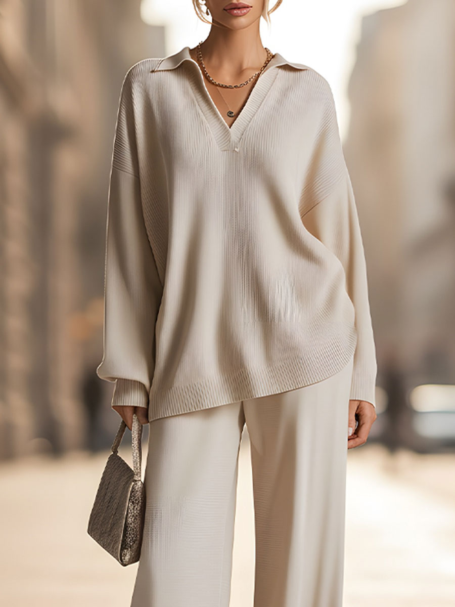 Mooyius Presents The  Ribbed Knit Relaxed Two-Piece Set