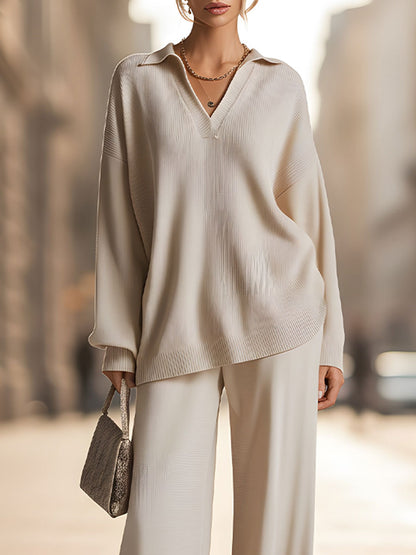 Mooyius Presents The  Ribbed Knit Relaxed Two-Piece Set