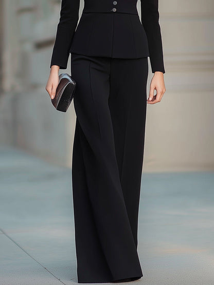 Tailored Pleated V-Neck Blazer And Wide-Leg Trouser Set
