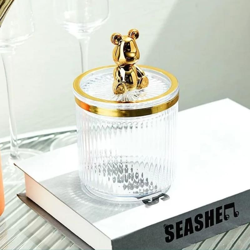 Organizador Porta Cotonete e Algodão Acrílico com Tampa Ursinho Castiliani