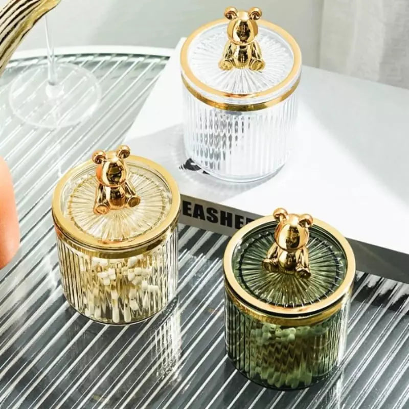 Organizador Porta Cotonete e Algodão Acrílico com Tampa Ursinho Castiliani