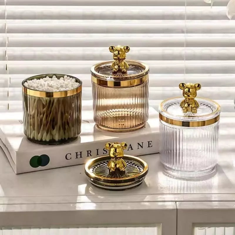 Organizador Porta Cotonete e Algodão Acrílico com Tampa Ursinho Castiliani