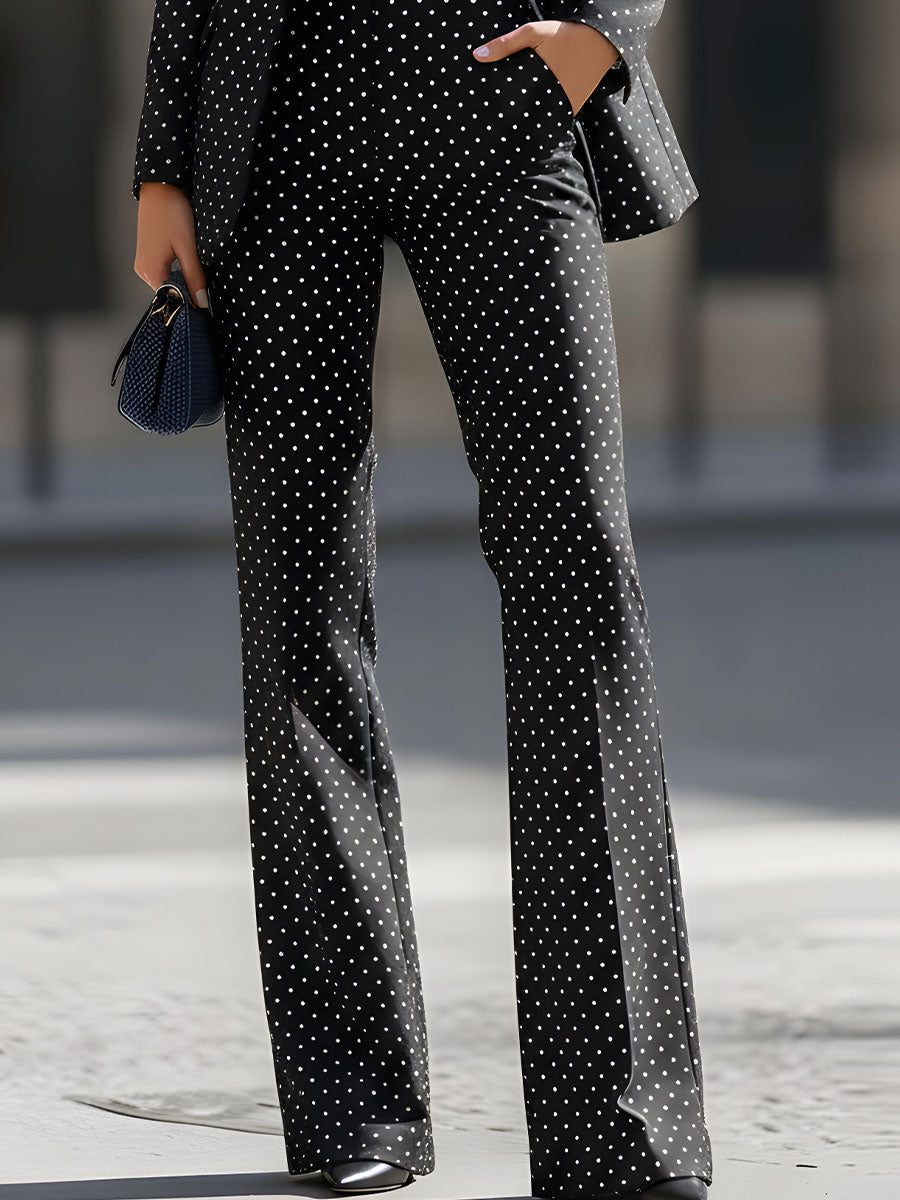 Chic Black Polka Dot Tailored Suit Set