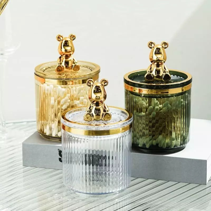 Organizador Porta Cotonete e Algodão Acrílico com Tampa Ursinho Castiliani

