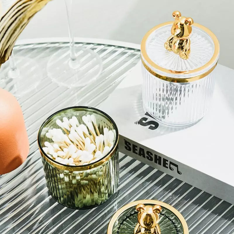 Organizador Porta Cotonete e Algodão Acrílico com Tampa Ursinho Castiliani