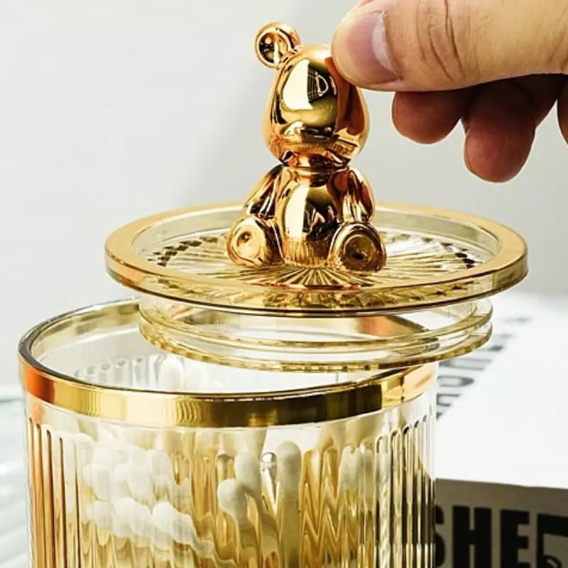 Organizador Porta Cotonete e Algodão Acrílico com Tampa Ursinho Castiliani