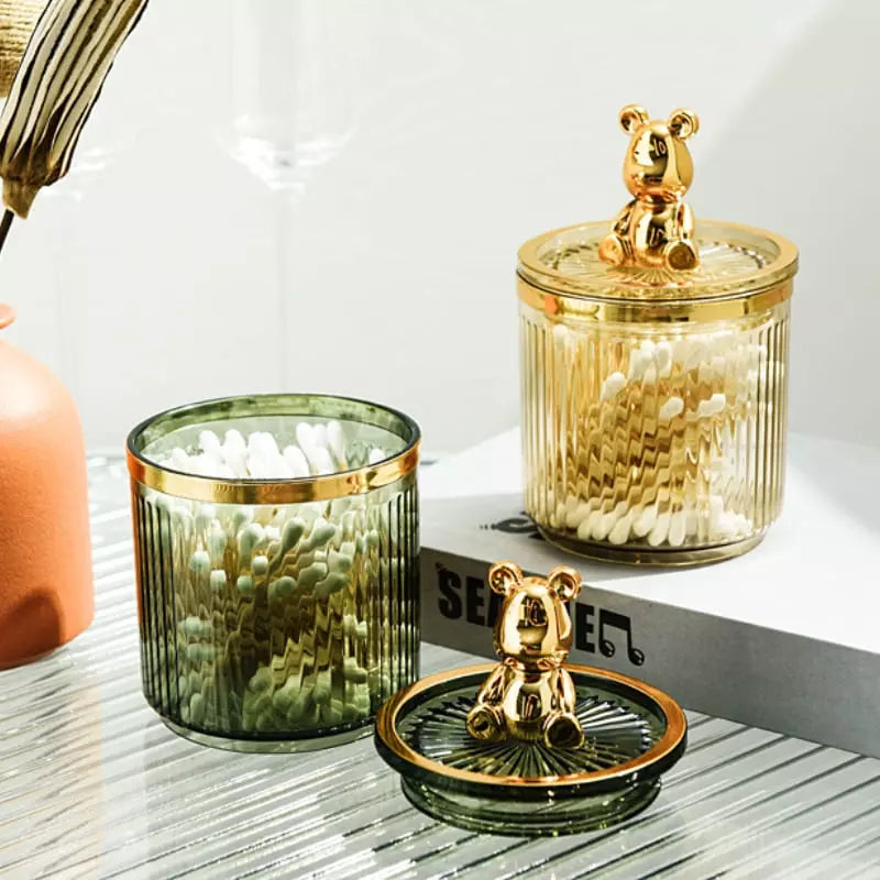 Organizador Porta Cotonete e Algodão Acrílico com Tampa Ursinho Castiliani