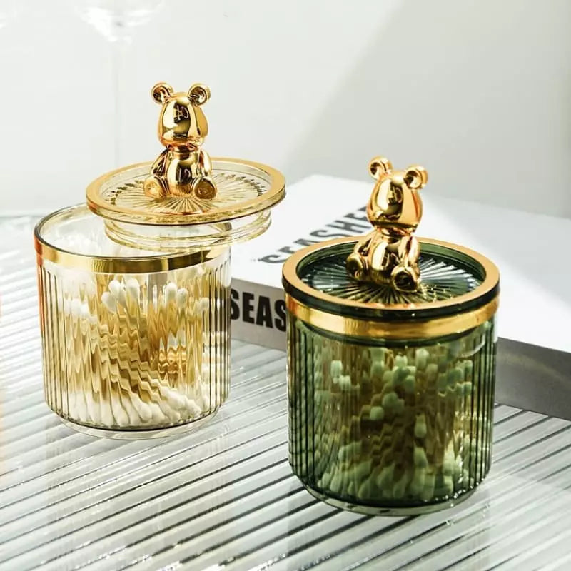 Organizador Porta Cotonete e Algodão Acrílico com Tampa Ursinho Castiliani