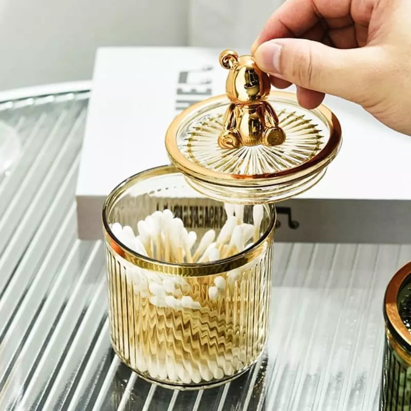 Organizador Porta Cotonete e Algodão Acrílico com Tampa Ursinho Castiliani