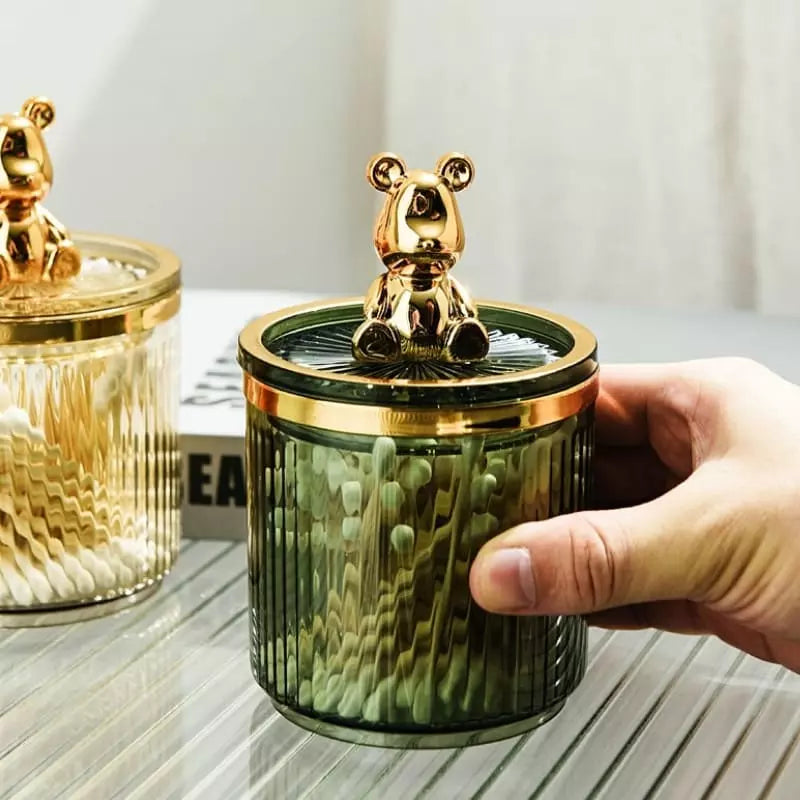 Organizador Porta Cotonete e Algodão Acrílico com Tampa Ursinho Castiliani