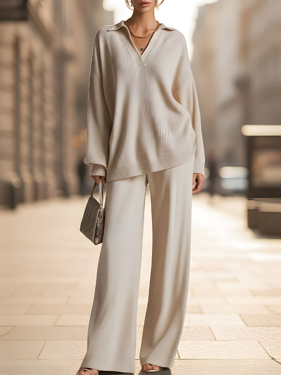 Mooyius Presents The  Ribbed Knit Relaxed Two-Piece Set