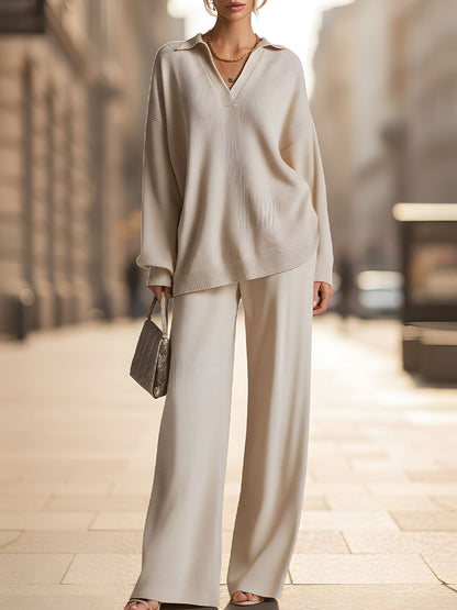 Mooyius Presents The  Ribbed Knit Relaxed Two-Piece Set